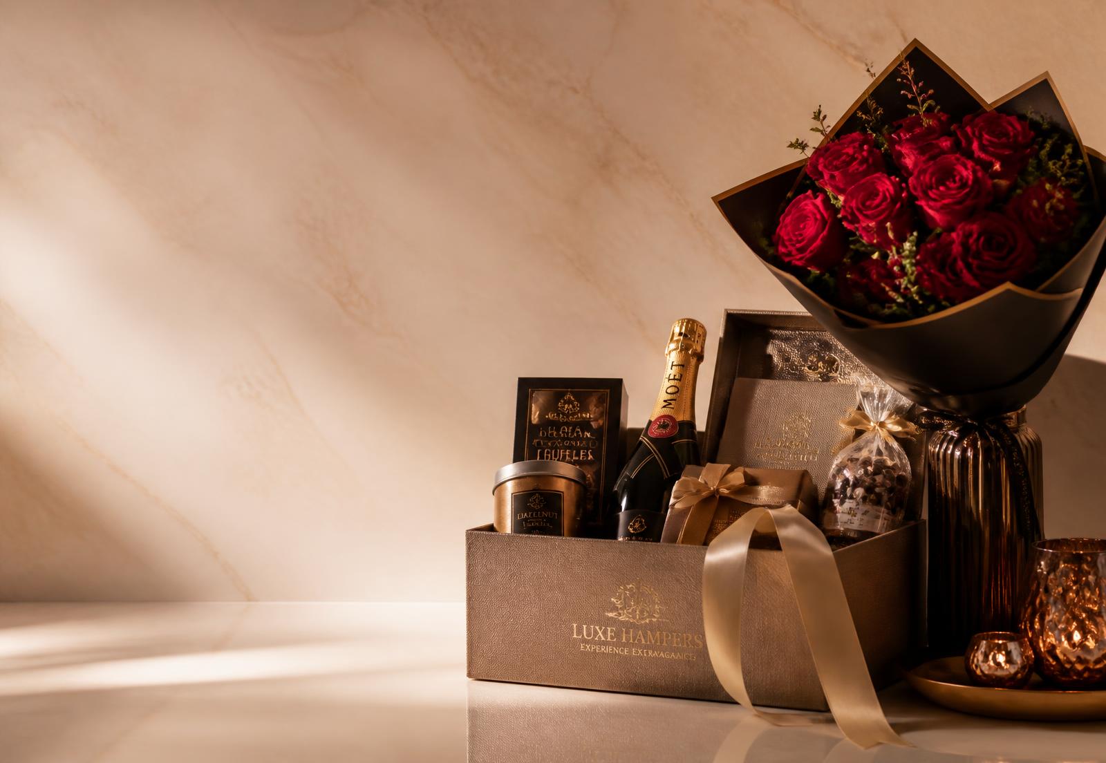 Senganthal signature grand gift hamper with red roses, artisan chocolates and keepsake box